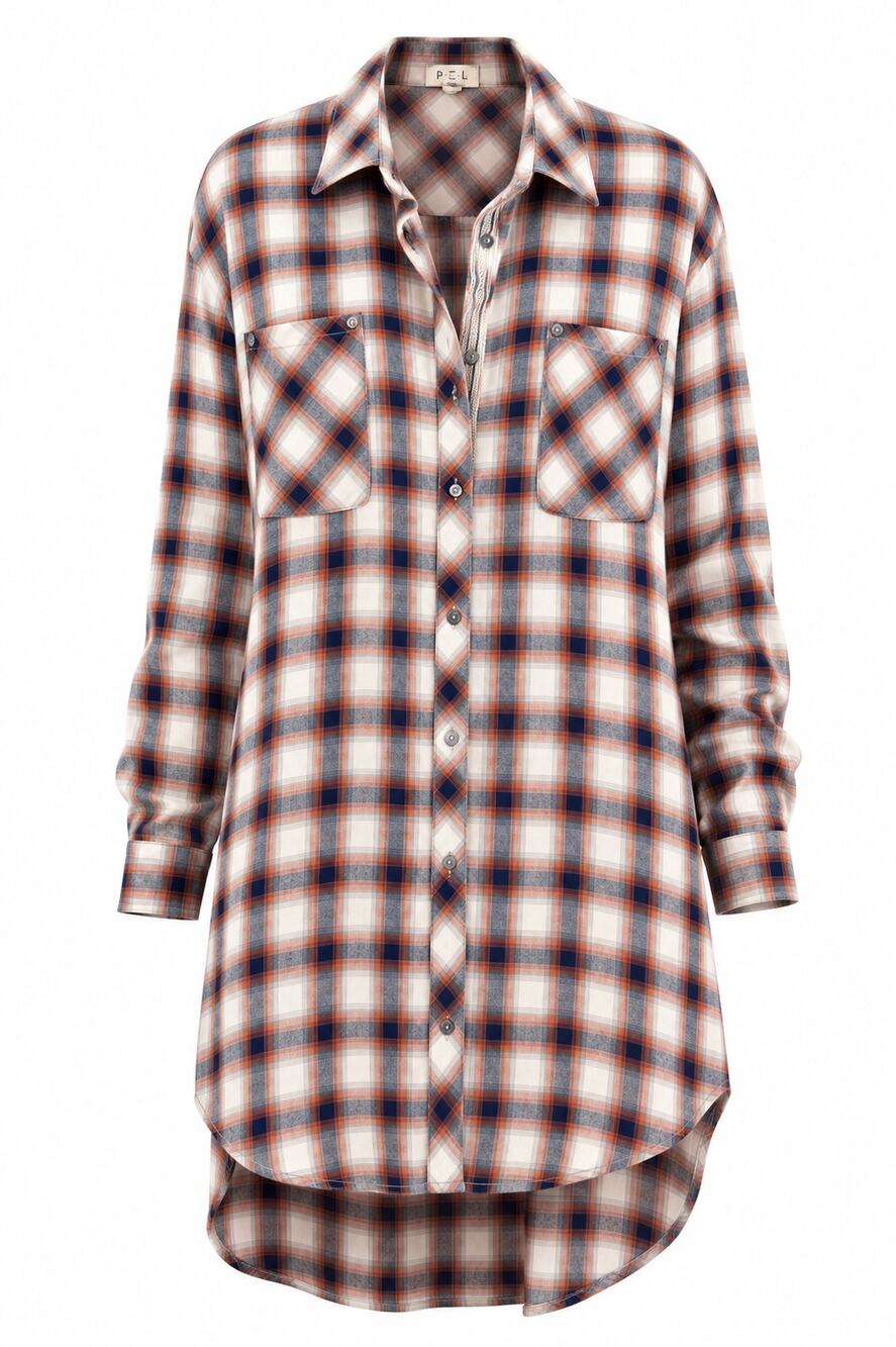 POL Plaid Tunic Button Down Shirt Dress Size Small Boho Western Embellished